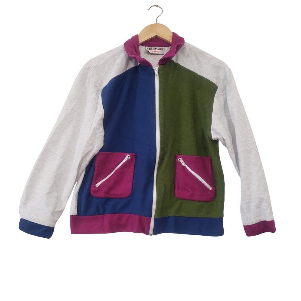 Peter Popovitch Jacket Medium Petite Multi Colorblock Vintage Zip Up 80s USA